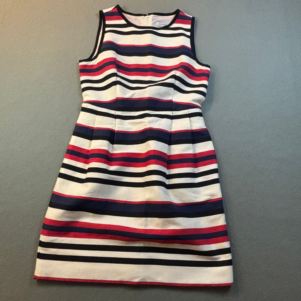 J. Crew Striped Sleeveless Shift Dress Womens 2 Red White Blue Nautical Preppy